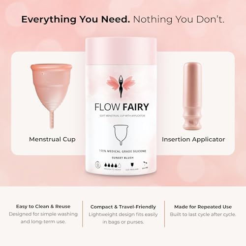 Menstrual Cup with Applicator – Reusable 100% Medical-Grade Silicone Period Cup for Beginners – Leak-Free, Eco-Friendly, BPA & Latex Free, Up to 12-Hour Protection (Regular)