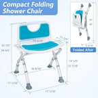 Small Folding Shower Chair with Foldable Back, Portable Bath Stools for Seniors with Removable Pad, Adjustable Height, Supports 280 lbs
