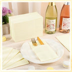 60 Pcs Ivory Linen-Feel Paper Napkins with Built-in Flatware Pocket, Beige Pocket Linen Napkin Prefolded Cloth Like Paper Cream Napkins Bulk for Silverware Birthday Reception Bathroom Weddings Party