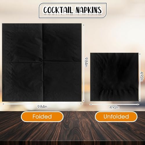 Henoyso Black 1000 Pack 2 Ply Cocktail Napkins Bulk Disposable Dinner Beverage Paper Napkins for Wedding Bar Party Birthday Cocktail Holiday Elegant Restaurant Event (Premium)