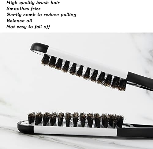 Hair Straightener Brush, Double Sided Beard Straightening Clamp Brush Professional Beard Hair Splint Brush Styling Tool for Smoothing and Straight Hair Styles(Black and White)