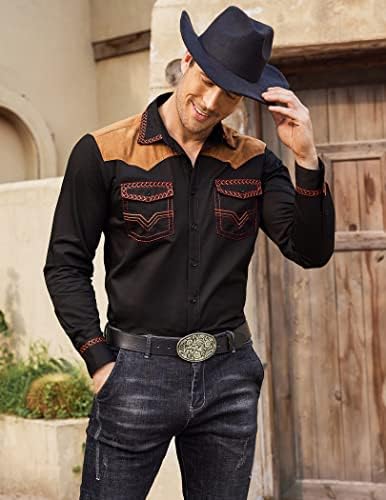 COOFANDY Men's Western Cowboy Shirt Embroidered Long Sleeve Slim Fit Casual Cotton Button Down Hippie Shirts with Pockets
