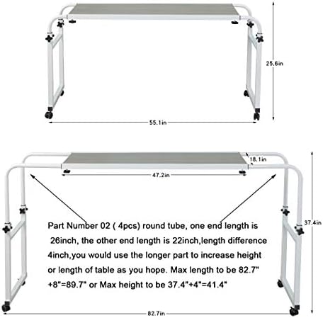 TigerDad Adjustable Overbed Table with Wheels, Mobile Laptop Desk on Wheels for King Queen Bed, Height Adjustable Rolling Computer Cart with Stand, Ancient Oak
