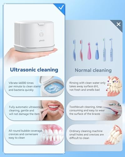 Phniti Retainer Cleaner Machine, 46kHz Professional Portable Ultrasonic Jewelry Cleaner for Dental Use, Mouth Guard, Watch, Ring, Jewelry Cleaners Machine - Household Use, White