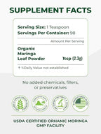 PURA VIDA MORINGA Organic Moringa Leaf Powder, Premium 100% Leaf Powder Single Origin - USDA Organic Moringa Oleifera, Perfect for Smoothies & Recipes, 8 oz