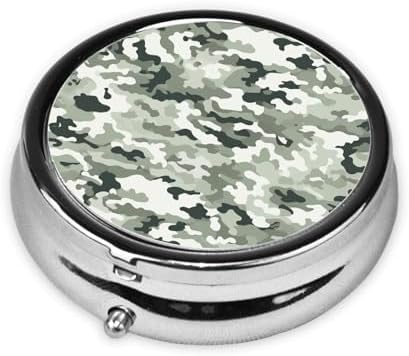 Portable 3-Compartment Pill Box – Round Daily Medicine Organizer for Pocket or Purse, White Camouflage Ideal for Morning, Noon & Evening Doses