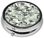 Portable 3-Compartment Pill Box – Round Daily Medicine Organizer for Pocket or Purse, White Camouflage Ideal for Morning, Noon & Evening Doses