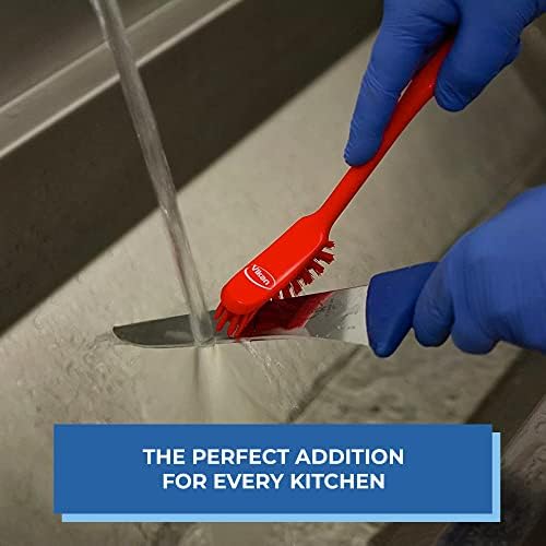 Vikan - Fine Dish Brush - Heavy-Duty, Narrow, Slip-Resistant Cleaning Brush, Polypropylene, Polyester Bristle, 11 Inch, Yellow, (42876)
