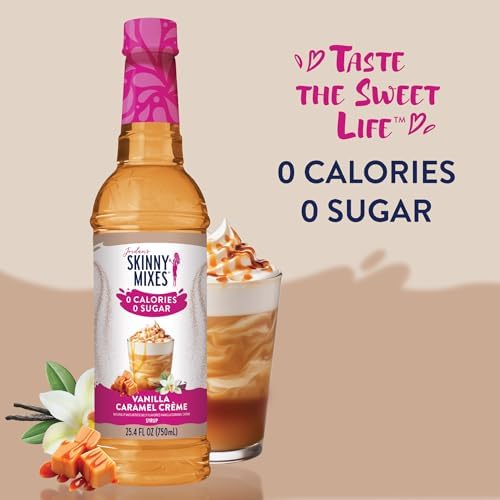 Jordan's Skinny Mixes Sugar Free Coffee Syrup, Vanilla Caramel Crème Coffee Flavoring Syrup, Zero Calorie Drink Mix, Lattes, Baking, Protein Shake or Cocktail, Dairy & Gluten Free, Kosher, 25.4 Fl Oz