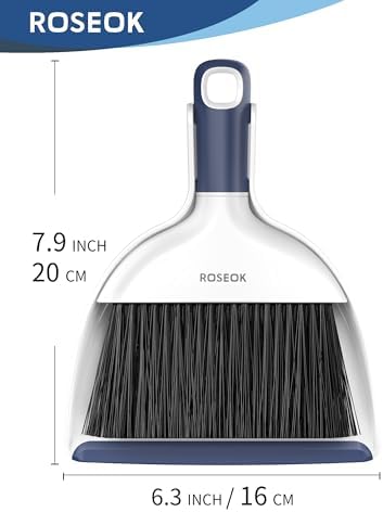 ROSEOK Mini Broom and Dustpan Set for Cleaning, Compact Desktop Dustpan with Brush for Kitchen Counter, Office, Car, Navy Blue, 1 Pack