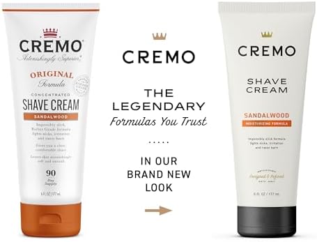 Cremo Sandalwood Shave Cream, Astonishingly Superior Ultra-Slick Shaving Cream for Men, Fights Nicks, Cuts and Razor Burn, 6 Fl Oz