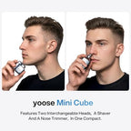 yoose 2-in-1 Grooming Tool for Men – Mini Electric Shaver & Nose Hair Trimmer, Compact & Travel Ready, Full Body Alloy, IPX7 Waterproof, USB-C Rechargeable for Quick Touch-Ups, Silver