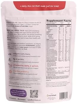 Mighty Strawberry Milk - Kids All-in-One Daily Protein Powder & Multivitamin Boosted with 2 Billion Probiotics & Organic Spinach - Natural Flavors, Colors & Sweeteners - 15-30 Servings