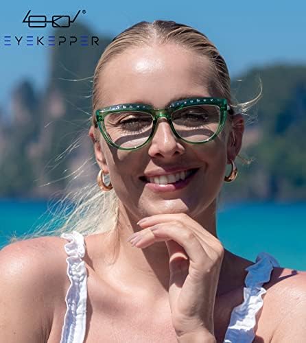 Eyekepper Reading Glasses for Women Rhinestone Readers Oversize Half-Moon Design Eyeglasses - Green+2.25