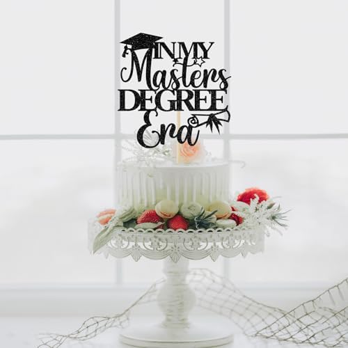 In My Masters Degree Era Cake Topper, 2025 Master Degree Grad Cake Topper, Congrats Master Degree Graduation Party Decoration, Happy Graduation Party Supplies Black Glitter