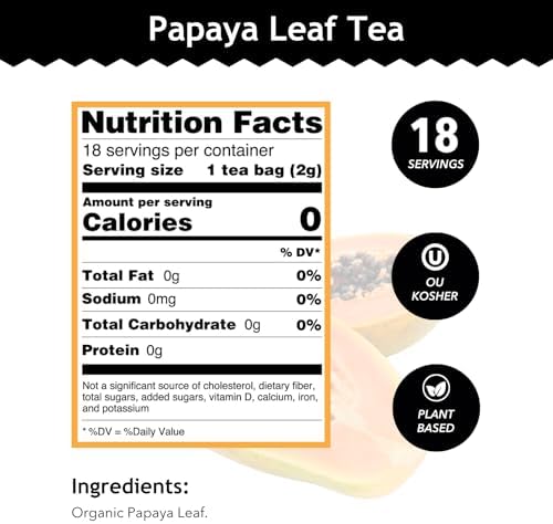Buddha Teas Organic Papaya Leaf Tea - OU Kosher, USDA Organic, CCOF, 18 Bleach-Free Tea Bags