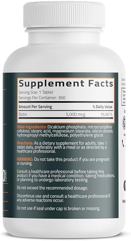 Bronson Biotin 5,000 MCG Supports Healthy Hair, Skin & Nails & Energy Production - High Potency Beauty Support - Non-GMO, 360 Vegetarian Tablets