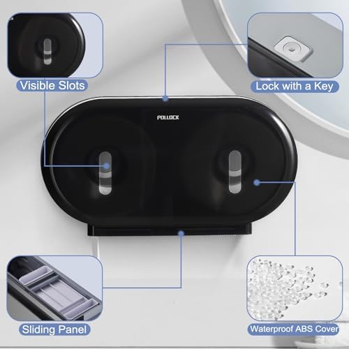 Commercial Twin Jumbo Toilet Tissue Dispenser, 9” Double Toilet Paper Roll Holder Wall Mount, Industrial Tissue Dispenser with Key Lock,Tissue Holder with Dual Dispenser for Bathroom,Office,School
