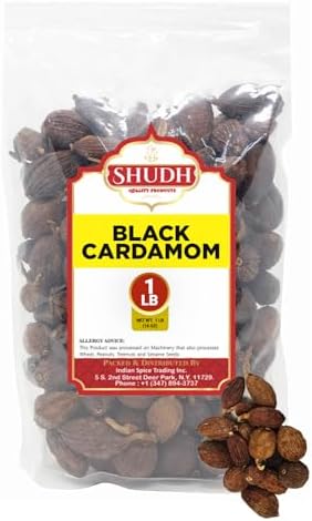 Shudh Black Cardamom Pods Whole 1 LB ~ (Amomum tsao-ko/Cao Guo/Thao Qua) ~ All Natural ~ Non-GMO Spice