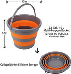 2 Pack Collapsible Plastic Bucket with 2.6 Gallon (10L) Each, Foldable Round Tub for House Cleaning, Space Saving Outdoor Waterpot for Garden or Camping, Portable Fishing Water Pail (Blue & Orange)