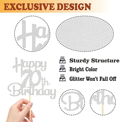 Sotpot Happy 70th Birthday Cake Topper Silver Glitter Cheers to 70 Years Cake Topper 70 Birthday Cake Decorations for 70th Birthday Anniversary Party Decorations Supplies - 1 Pack