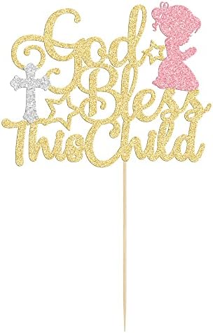 Gyufise 1 Pack God Bless This Child Cake Topper Glitter Baptism God Bless Girl Cake Pick Decorations for Baptism Baby Shower Birthday Christmas Party Decorations Supplies