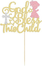 Gyufise 1 Pack God Bless This Child Cake Topper Glitter Baptism God Bless Girl Cake Pick Decorations for Baptism Baby Shower Birthday Christmas Party Decorations Supplies