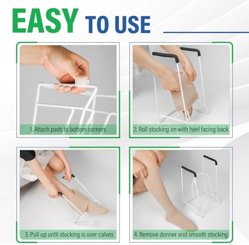 Compression Sock Aid Device – Stocking Donner for Seniors, Adaptive Sock Putting-On Tool, Medium Calf (<18”), Compatible for JOBST, SB SOX, CHARMKING, White