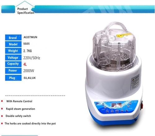Sauna Steam Generator, 2000W 4L Portable Sauna Steamer Pot with Remote Control, Intelligent Timing, Anti-Dry Burning, Anti-Leakage, Home SPA Machine for Body Detox Weight Loss