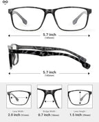 4 Pack Reading Glasses Men Blue Light Blocking with Spring Hinge, Anti Eyestrain/UV Large Wide Square Computer Readers