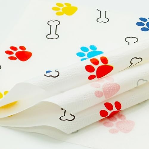 100 Count Disposable Paper Party Napkins 2 Ply Paw Print Decorative Beverage Guest Luncheon Dinner Cocktail Napkins for Doggy Animal Themed Party, 6.5X6.5 Inches Folded