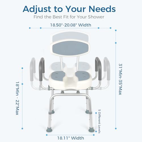 FAHKNS Senior Bathing Chair Swivel Shower Chair with Arms and Back, 400 lbs Heavy Duty U-Shape Seat for Inside Tub, Height Adjustable Safety Bath Seat for Elderly and Disabled