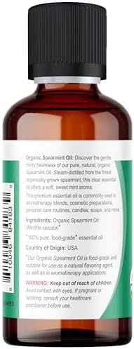 Viva Doria Spearmint Essential Oil, USDA Certified, Organic Spearmint Oil, 100% Pure, Natural Essential Oil, Undiluted, for Aromatherapy | Food Grade, 30 mL (1 Fluid Ounce)