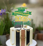 Congratulations 2026 Graduate Cake Topper, Congrats Grad - Class of 2026 Graduation Party Decorations, Boys Girls Graduation Decorations Supplies Green & Gold Glitter