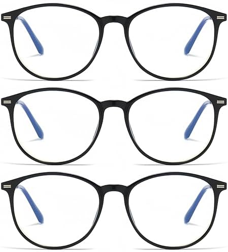 ICARA 3 Pack Fatigue Relieve Reading Glasses Round Computer Readers Eyewear Oversized Flat Light Mirror Blue Light Blocking