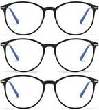 ICARA 3 Pack Fatigue Relieve Reading Glasses Round Computer Readers Eyewear Oversized Flat Light Mirror Blue Light Blocking