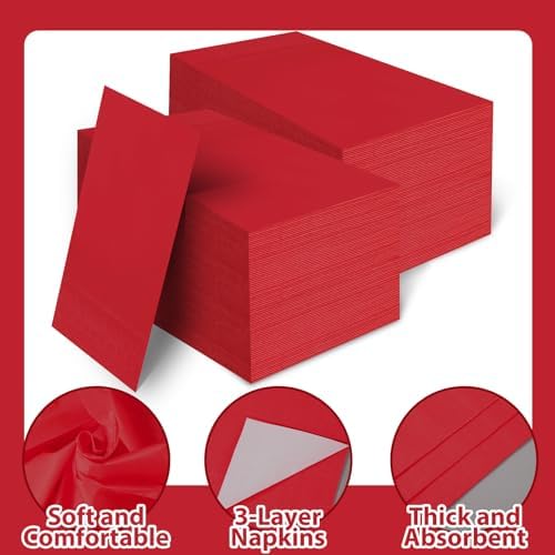 100 Pcs Red Paper Napkins Disposable - Red Guest Dinner Napkins for Bathroom Wedding Birthday Anniversary Graduation Party