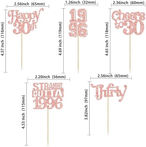 Gyufise 30Pcs Happy 30th Birthday Cupcake Toppers Glitter Thirty Straight Outta 1996 Cupcake Picks Cheers to 30 Fabulous Cake Decorations for Happy 30th Birthday Anniversary Party Supplies Rose Gold