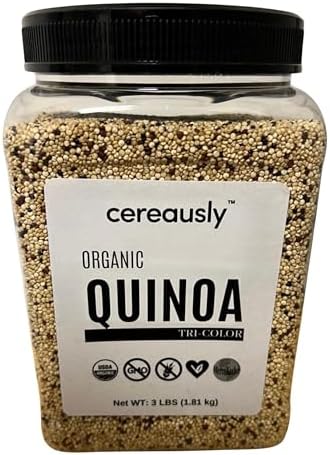 CEREAUSLY Organic Tri-Color Quinoa – Premium Royal Quinoa from Bolivia – Kosher and Non-GMO Quinoa Bulk – Vegan and Gluten-Fee Cooking Quinoa – 3 LB