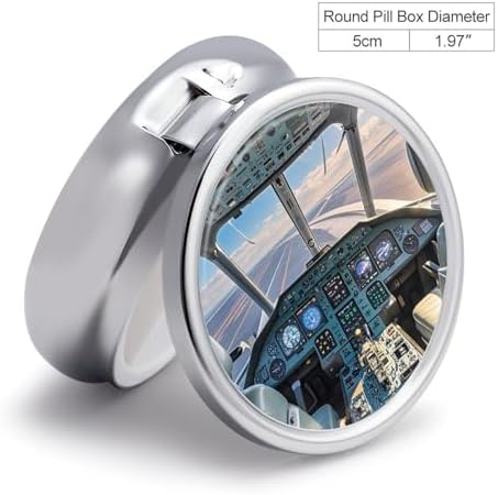 Airplane Cockpit Pill Organizer Portable Metal Round Pill Box with 3 Compartments Exquisite Unique Small Pill Case Travel Pill Container Medicine Organizer Box for Adult & Gift