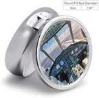 Airplane Cockpit Pill Organizer Portable Metal Round Pill Box with 3 Compartments Exquisite Unique Small Pill Case Travel Pill Container Medicine Organizer Box for Adult & Gift