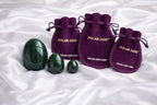 Polar Jade Natural Nephrite Jade 3-Piece Predrilled Egg Set – Large, Medium & Small | Smooth Polished Canadian Jade with Instructions, Storage Pouches & String