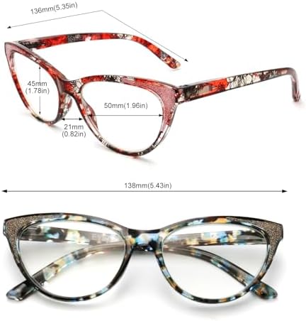 Cat Eye Reading Glasses for Women-4PC Blue Light Blocking Flexible Spring Hinges Stylish Anti-glare UV400 Readers Fashionable Eyeglasses+1.50