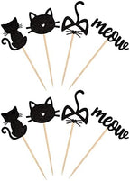 24 Pack Cat and Meow Cupcake Toppers Black Glitter Kitten Cat Cupcake Food Picks Cat Lover Kitten Theme Baby Shower Kids Birthday Wedding Party Cake Decorations Supplies