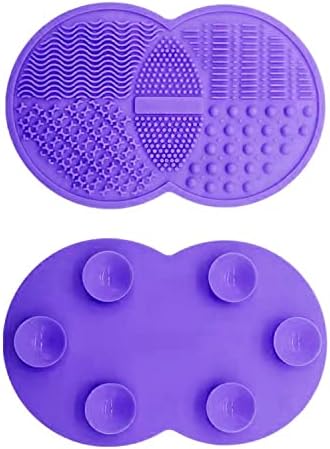 Makeup Brush Cleaning Mat, Silicone Makeup Brush Scrubber, Makeup Brush Cleaner Pad, Cosmetic Brush Cleaner, Brush Cleaning Pad, Suitable for Makeup Brush, Makeup Sponge, Powder Puff (Purple)