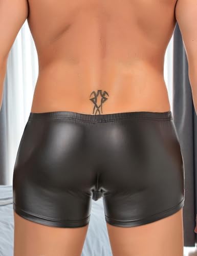 comeondear Men's Leather Underwear Lingerie Boxer Shorts Underwear with Bulge Pouch Briefs Shorts Low Rise Trunks