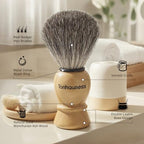 Badger Hair Shaving Brush With Wood Handle, Goat Milk Shaving Soap, Dual-ring Base Stainless Steel Shaving Stand Holder and 3 Layers Shaving Bowl for Men's Wet Shaving (Wood With Badger Hair)