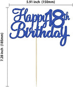 Gyufise 1Pc Happy 18th Birthday Cake Topper Blue Glitter 18th Birthday Cake Pick Cheers to 18 Years Old Eighteen Fabulous Cake Decorations for 18th Birthday Wedding Anniversary Party Supplies