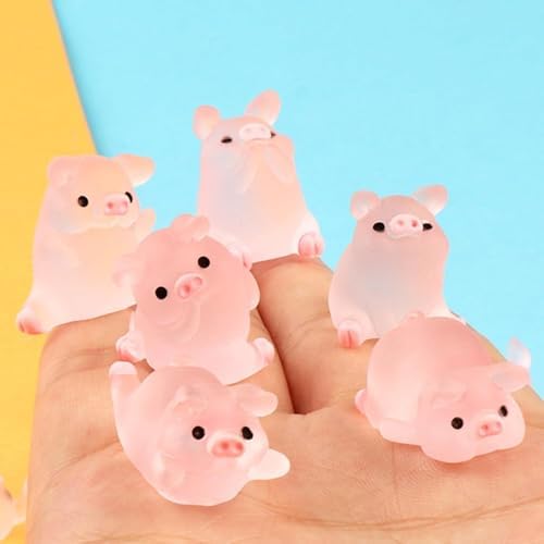 6Pcs Cute Pink Pig Figurines, Resin Car Dashboard Ornaments, Desktop Decorative Collectible Dolls for Home Office