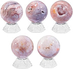 Sportmusies Natural Cherry Blossom Agate Stone Sphere with Acrylic Stand, Polished Crystal Ball Decoration for Home & Office, 1.97-2.36 inches